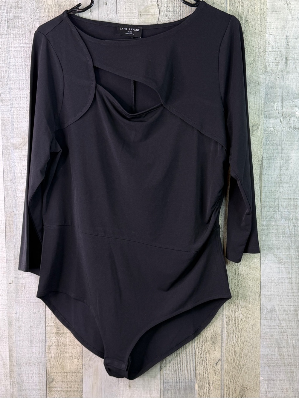 Lane Bryant 14/16 1-Pc Black Bodysuit w/Crotch Snap Closure 3/4 Sleeves & Cutout